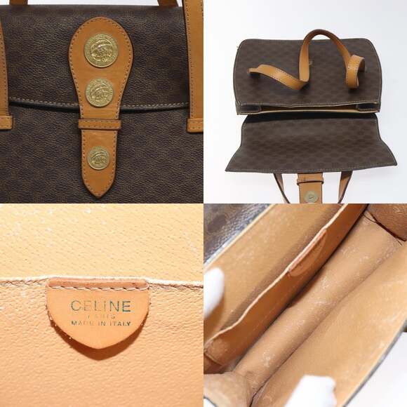 CELINE Macadam Canvas Shoulder Bag Pvc Leather Brown Gold - Picture 11 of 12